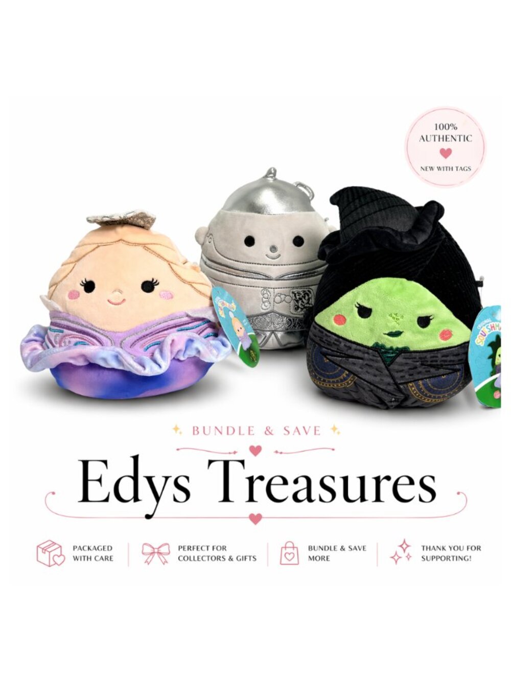 Original Squishmallows Wicked Bundle Glinda Elphaba Tin Man Plush Set NWT